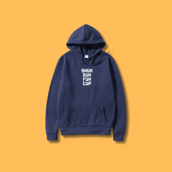 SHUH DA FUH Funny Text Printed Hoodie - Navy Blue